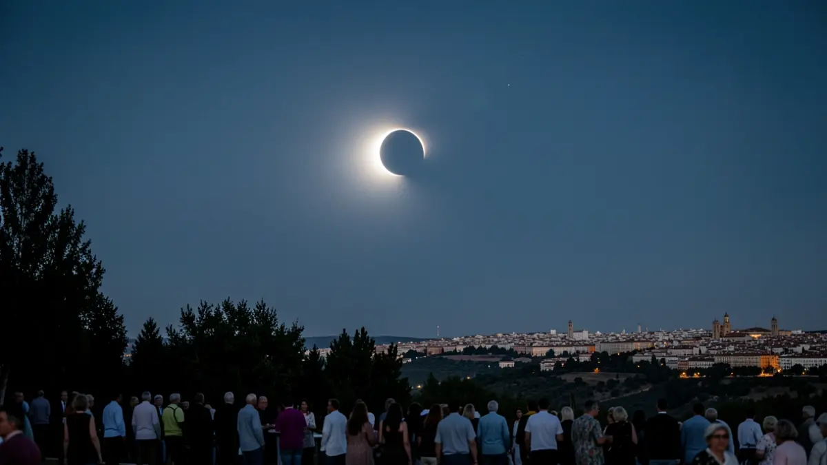 Generic image of a solar eclipse visible over the landscape of the Community of Madrid.