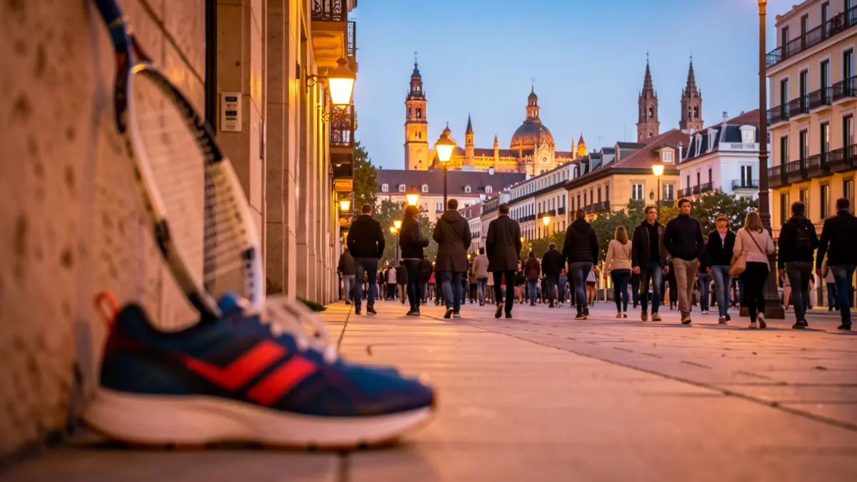 Imagen genérica de un paisaje urbano de Madrid con elementos deportivos sugeridos.