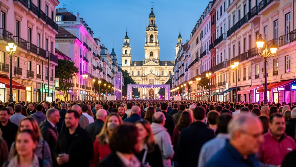 Generic image of a busy Madrid street during a large public event.