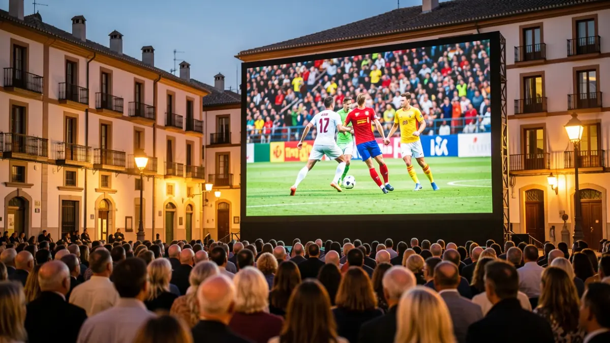 Giant screen in a Madrid square to watch the Football World Cup.