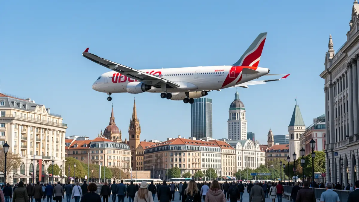 Avión de Iberia volando entre Madrid y Toronto, simbolizando la nueva ruta directa.