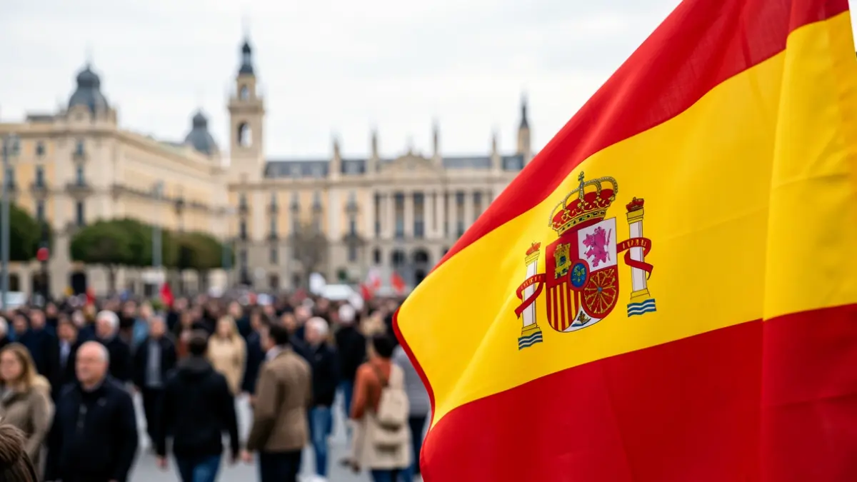 Generic image of the Spanish flag with the Madrid skyline blurred.