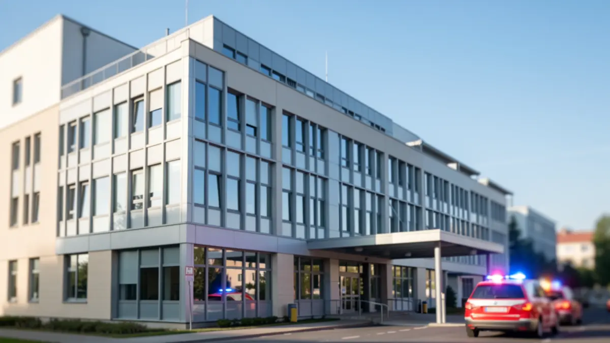 Generic image of a hospital with emergency lights.