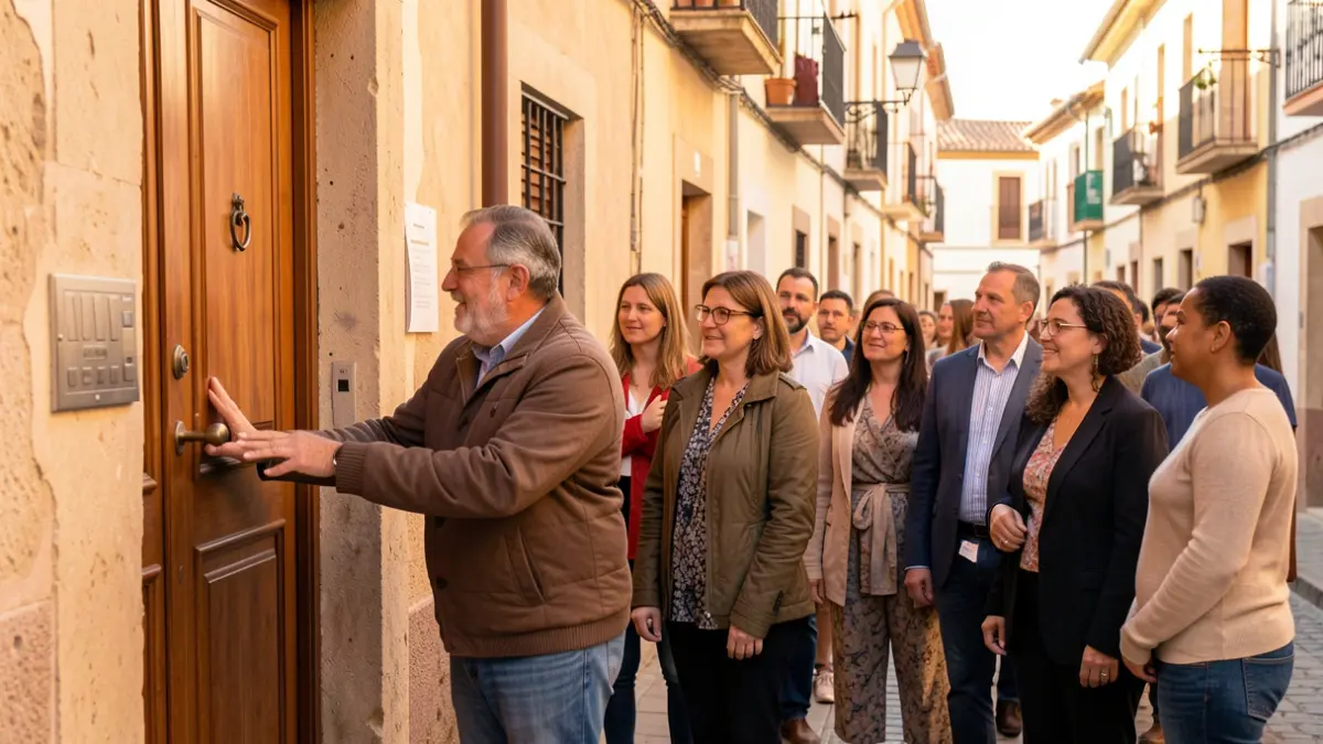 Imagen genérica de personas llamando a una puerta en un barrio.