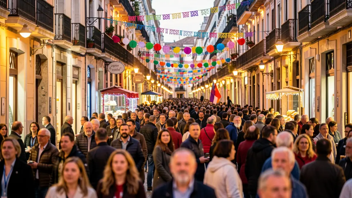 Imagen genérica de una celebración festiva en Madrid con público y decoración.