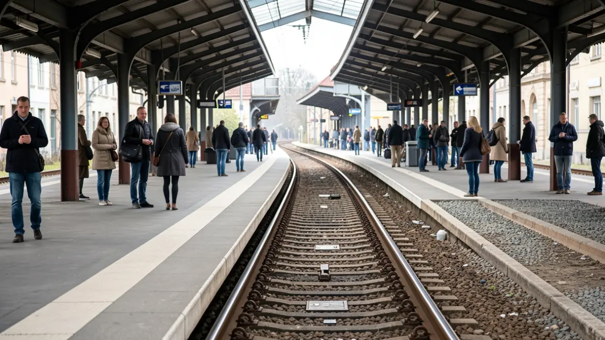 Imagen genérica de un andén de tren vacío con vías que se pierden en la distancia.