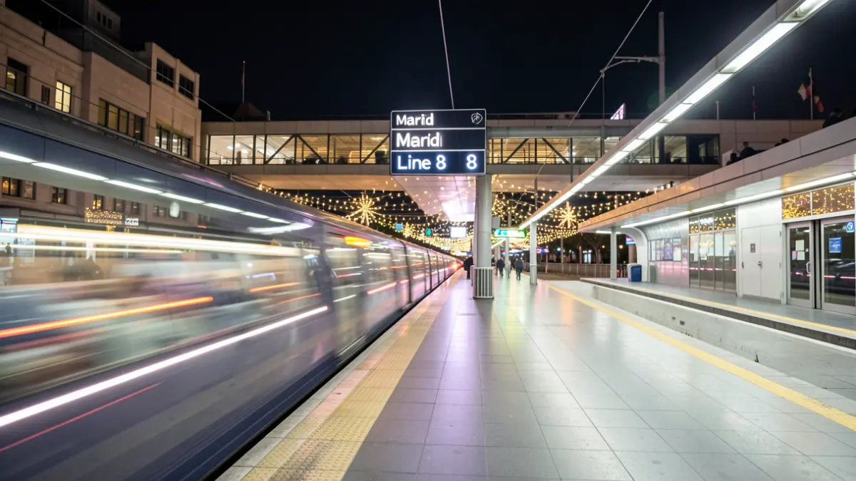 Imagen genérica de la estación de Metro de Madrid Feria de Madrid por la noche.