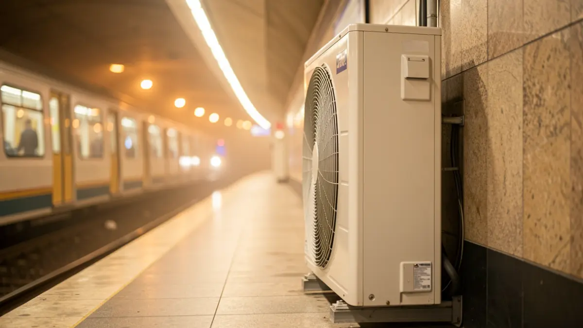 Cooling unit installed on a Madrid Metro platform.