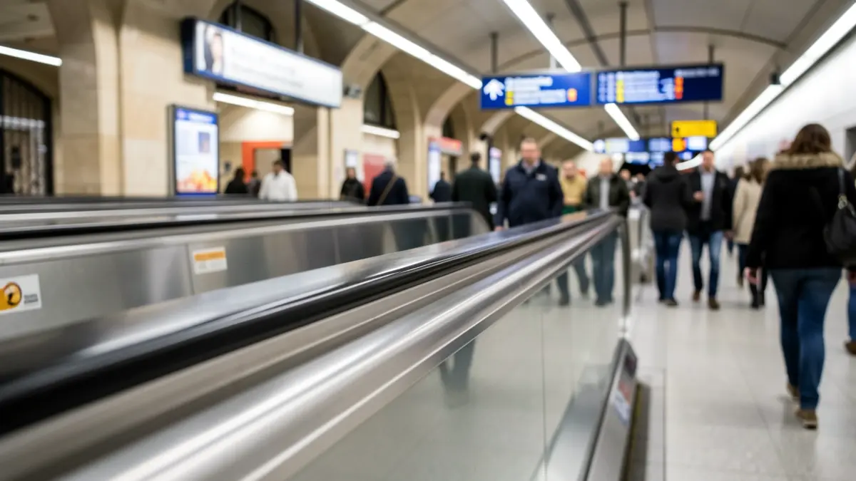 Generic image of an escalator in a Madrid Metro station.