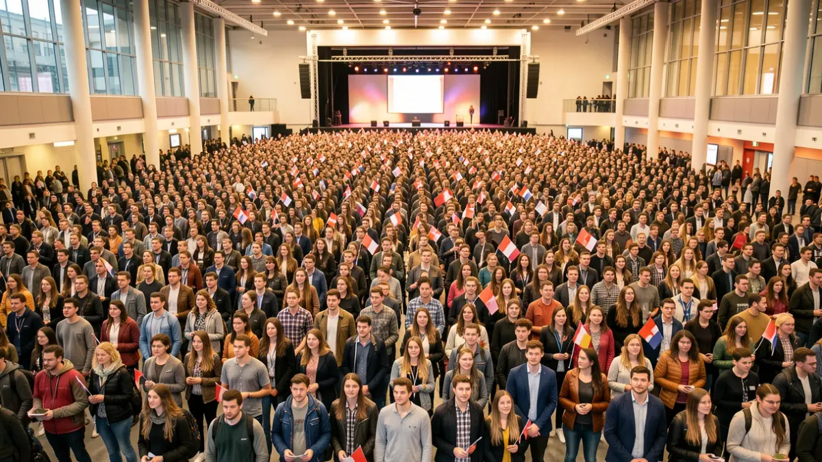 Generic image of a crowd of volunteers in a large venue.