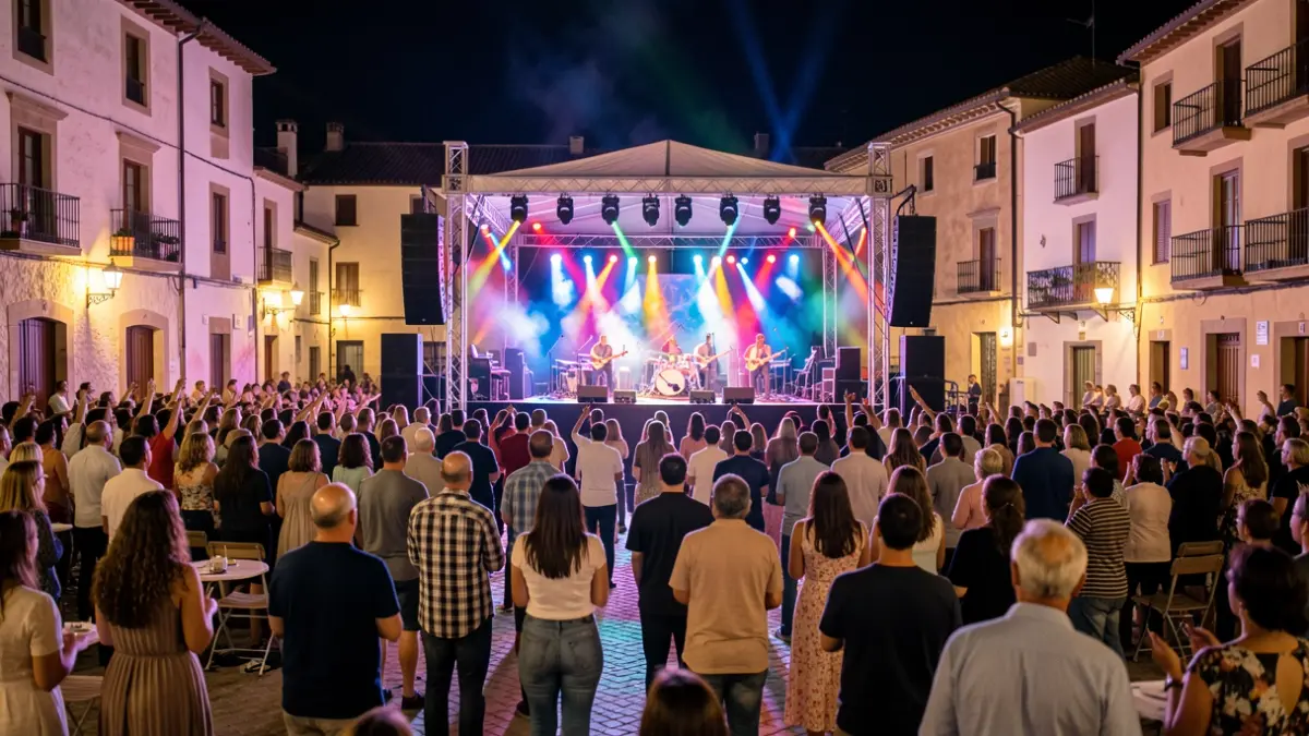 Generic image of a music festival in a Spanish square at night.