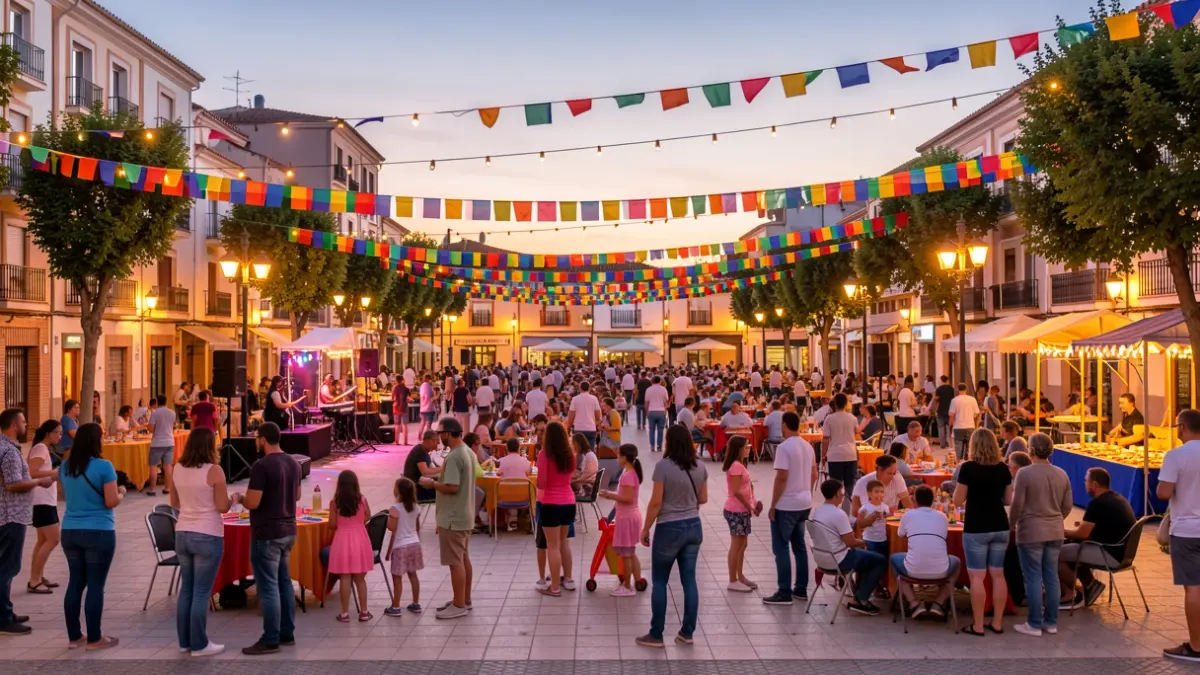 Imagen genérica de la Plaza del Sol en Móstoles durante la celebración del Orgullo LGTBI con actividades familiares y actuaciones musicales.
