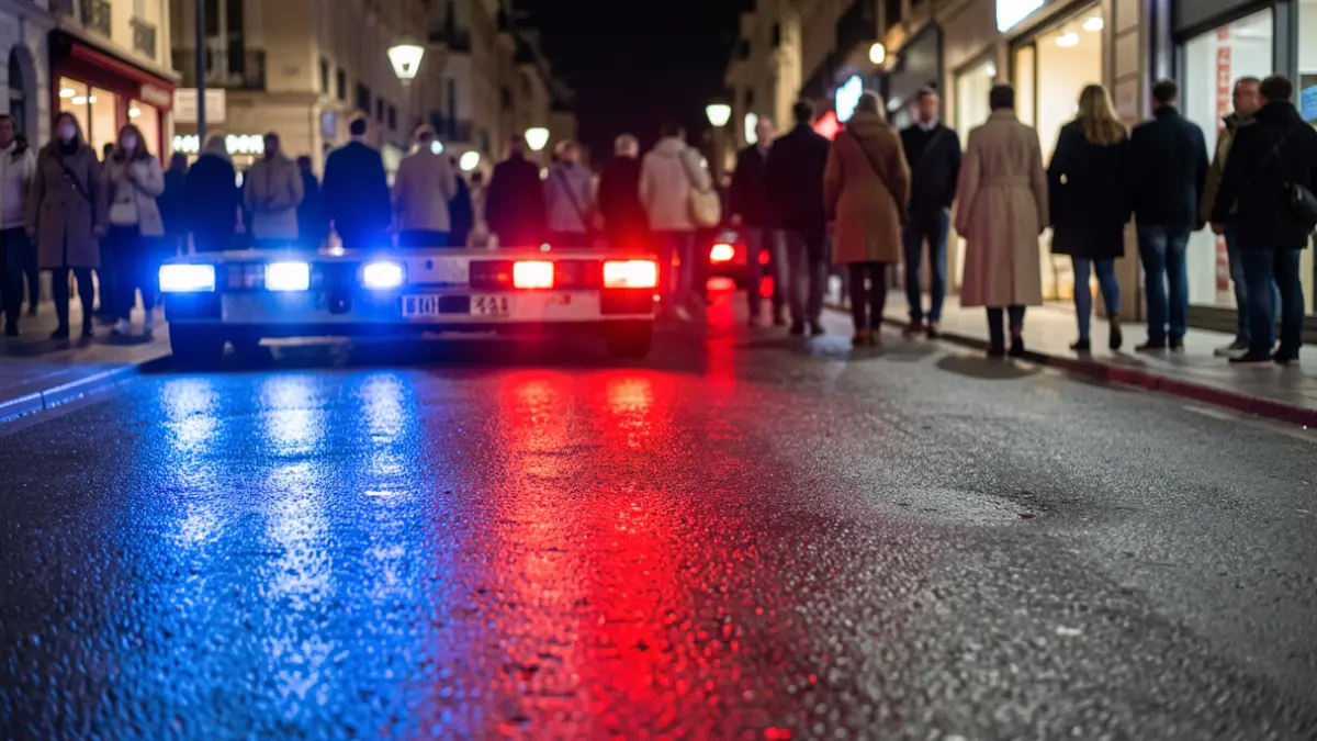 Generic image of police emergency lights reflecting on wet asphalt at night.