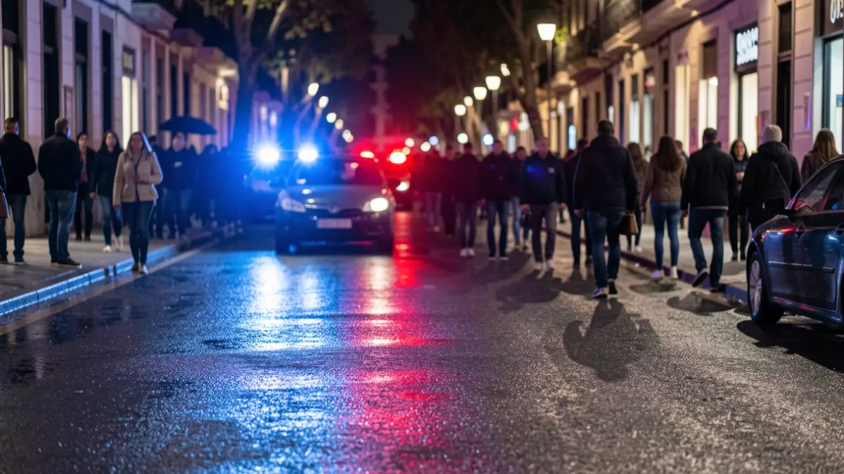 Generic image of police emergency lights reflecting on wet asphalt at night.