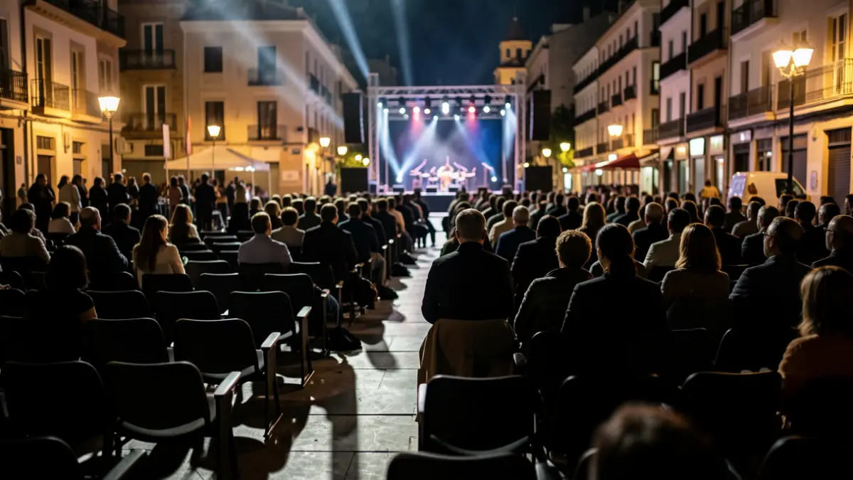 Generic image of an empty concert venue at night.