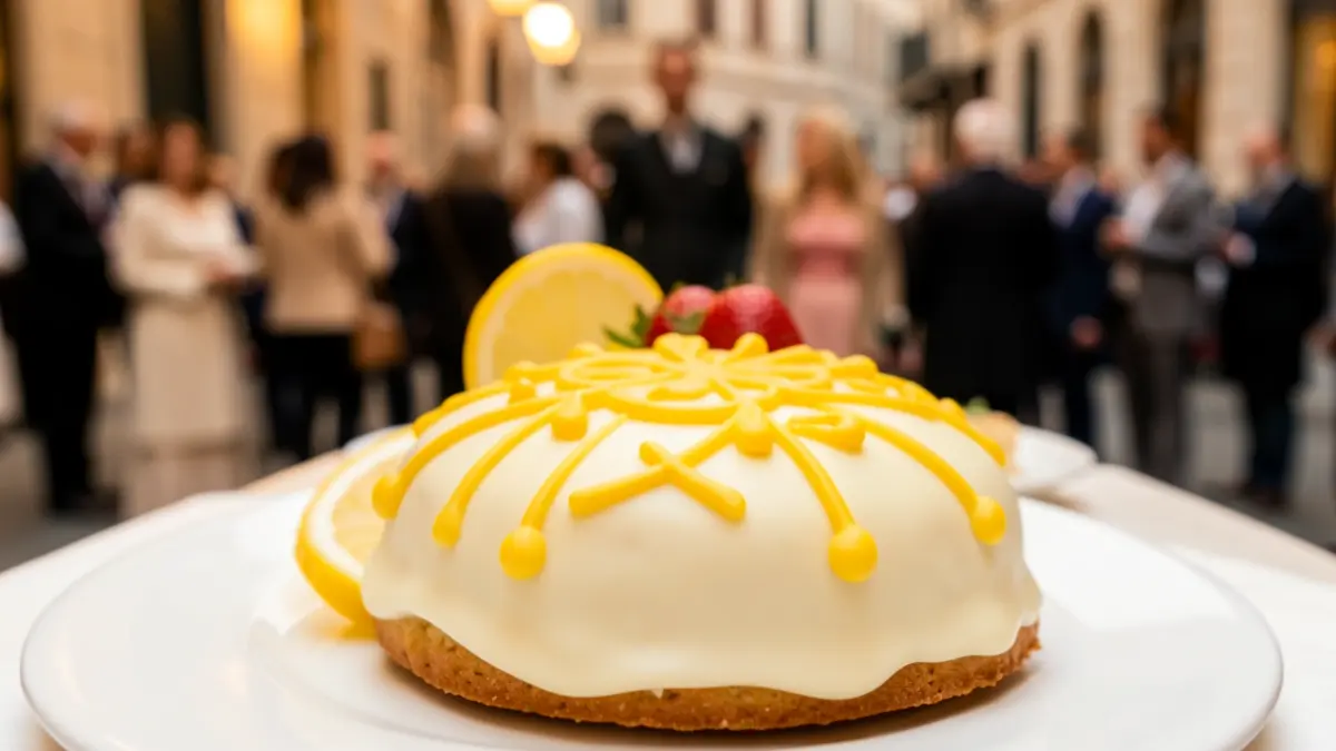 Close-up of a handcrafted pastry with Vatican-inspired decoration.