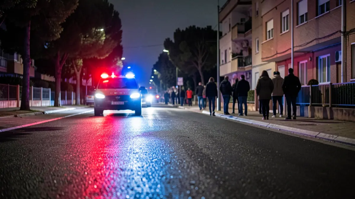 Imagen genérica de luces de emergencia reflejándose en el asfalto mojado por la noche.