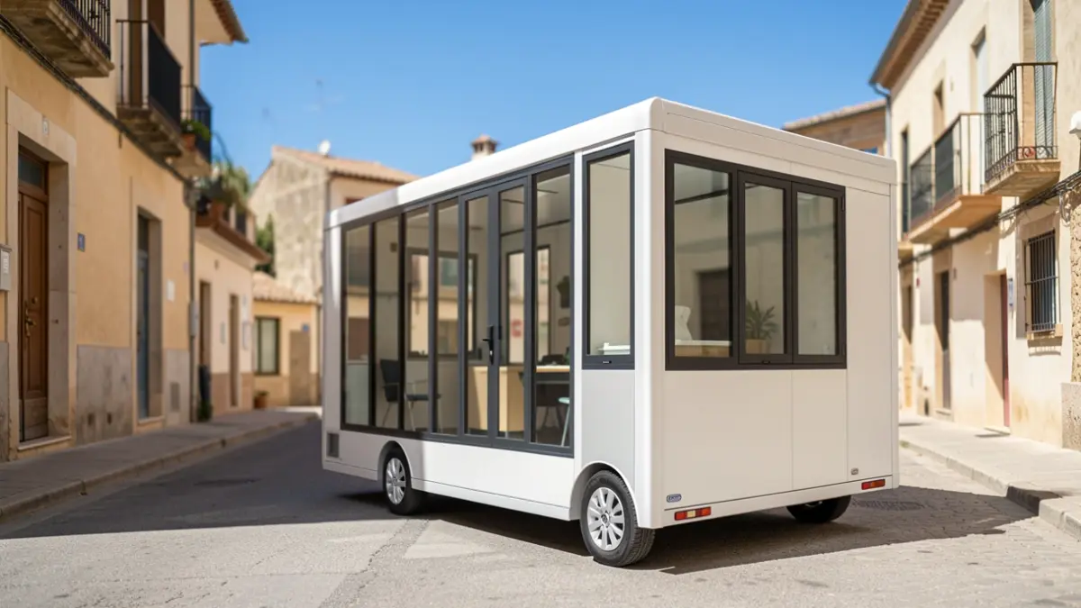 Mobile citizen service office of the Community of Madrid parked in a municipality.