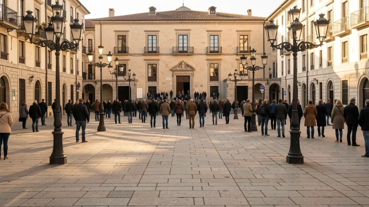 Plaza del ayuntamiento de Parla con iluminación de tarde.