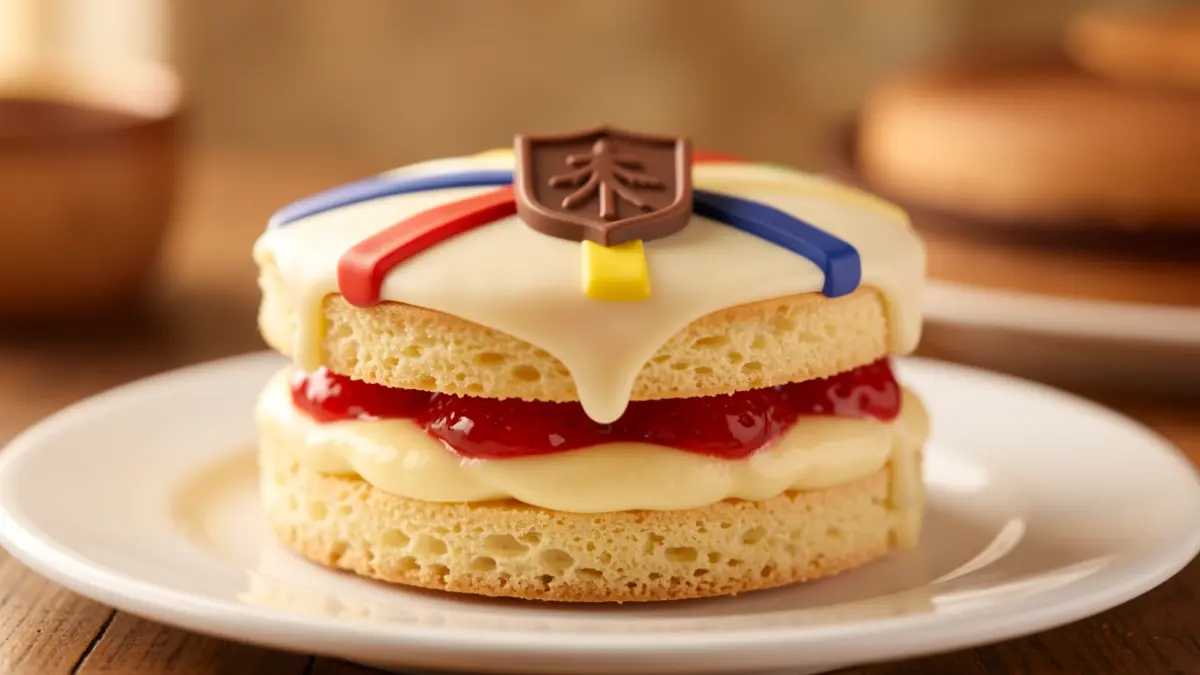 Postre 'Cor Unum' con detalles de chocolate blanco y colores del Vaticano.