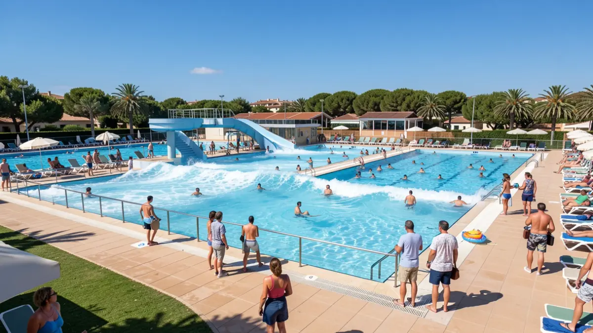Imagen de las piscinas municipales de Torrejón de Ardoz, destacando la piscina de olas.