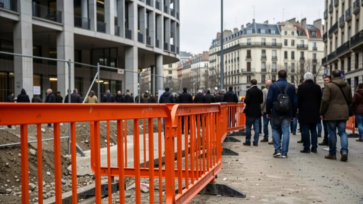 Imagen genérica de obras en una calle de Madrid con barreras de construcción.