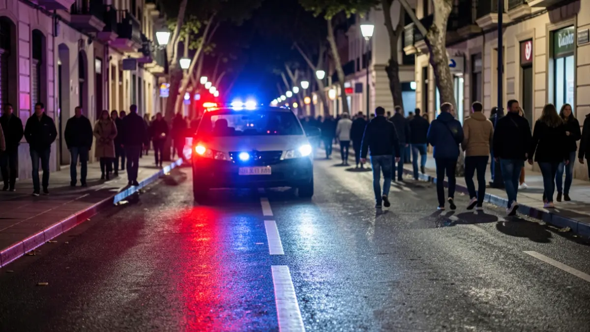 Generic image of police emergency lights reflecting on wet asphalt at night.