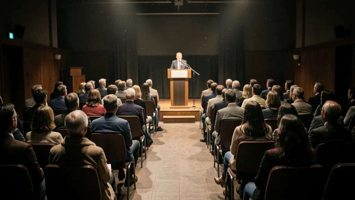 Generic image of an empty seminar room before a cultural event.