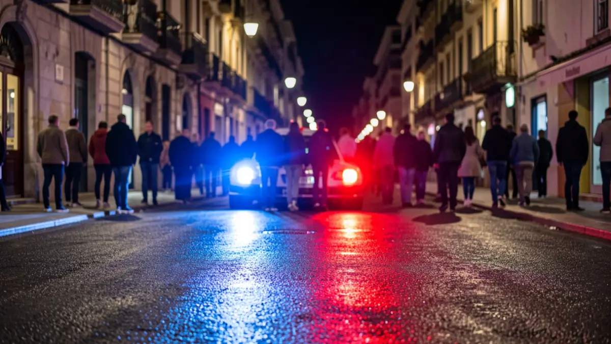 Generic image of police emergency lights reflecting on wet asphalt at night.