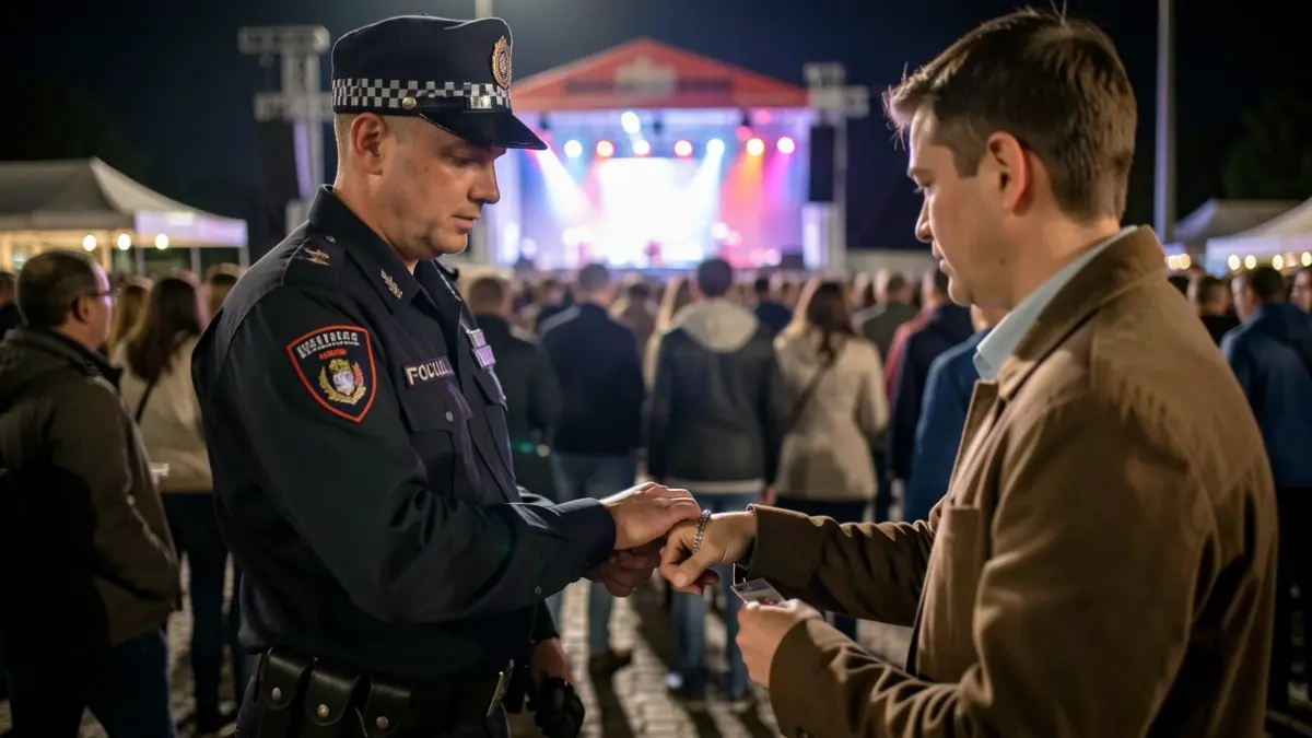 Imagen genérica de un control de acceso a un concierto con pulseras identificativas.
