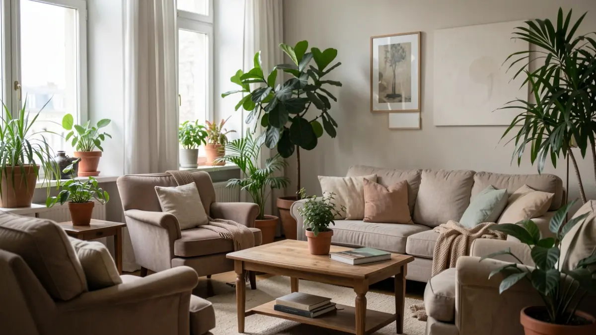 Generic image of a cool, inviting interior space with plants and comfortable seating.