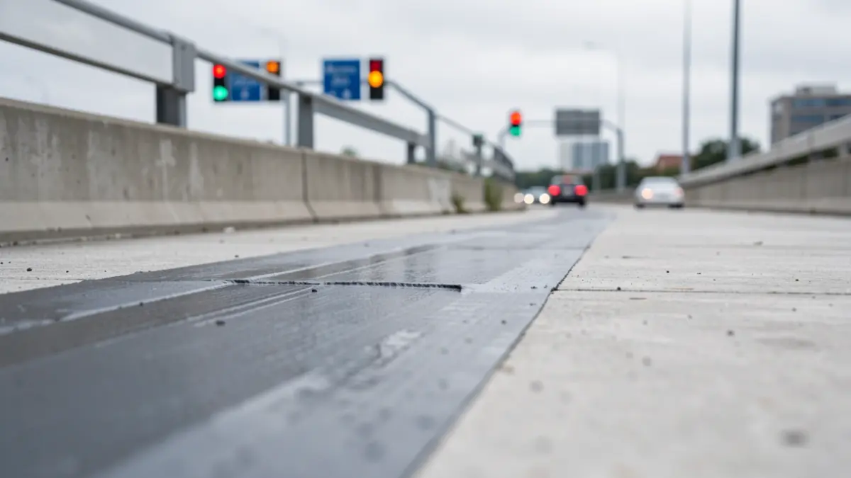 Image of waterproofing work on an overpass of the M-40 in Madrid.