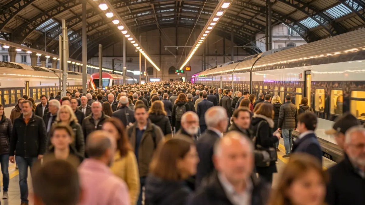 Imagen genérica de una estación de tren concurrida en Madrid durante un evento especial.