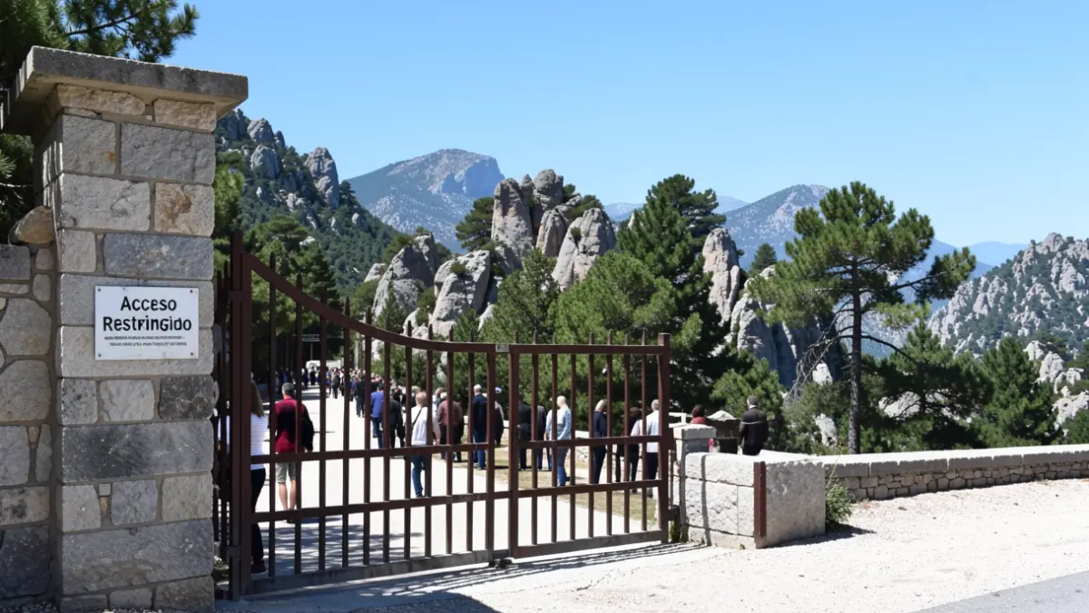 Image of the access barrier to La Pedriza with a restricted access sign.