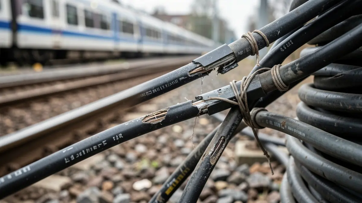 Image of railway signaling cables damaged by theft.