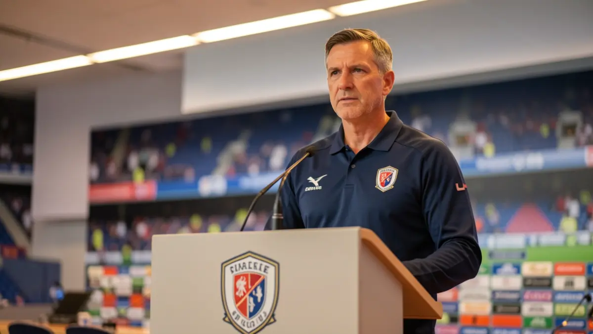 Generic image of a football coach at a press conference.