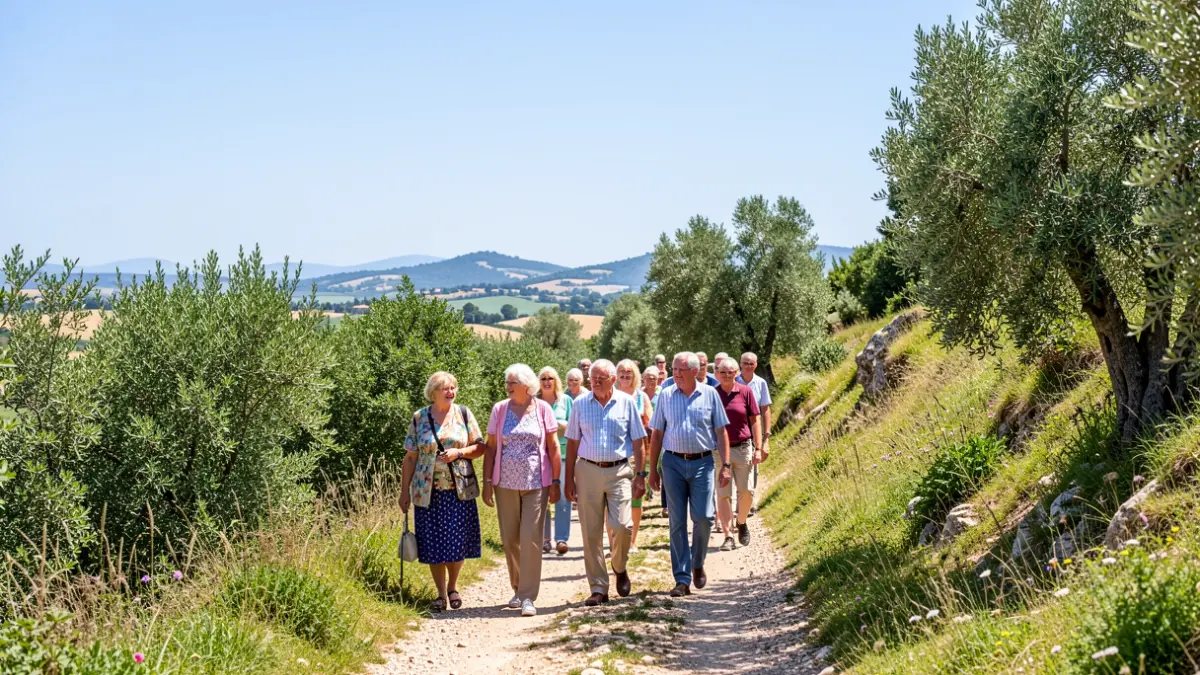 Generic image of a group of senior citizens enjoying a hiking route in a natural setting.