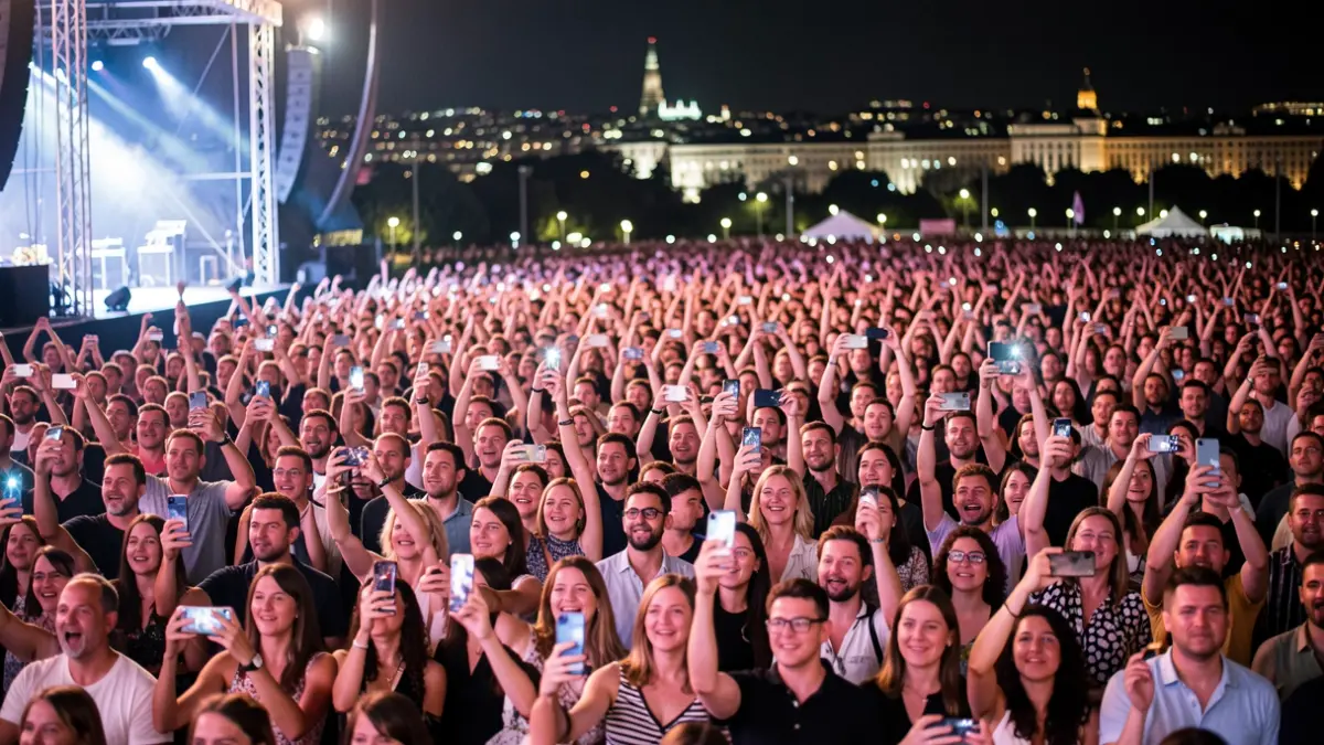 Generic image of a crowd at a night concert.