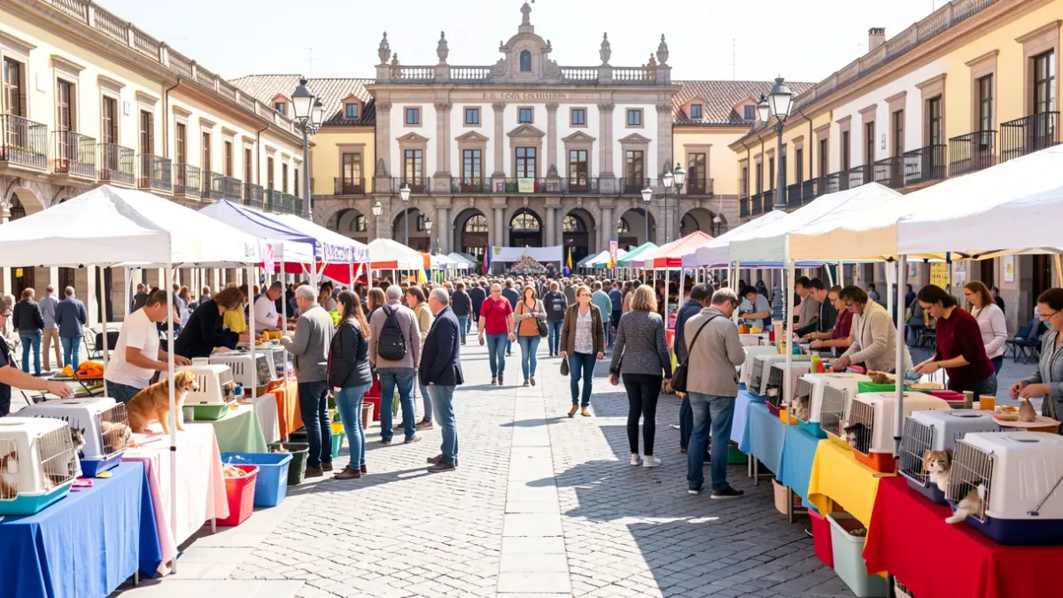 Imagen genérica de una feria de adopción de animales en una plaza pública.