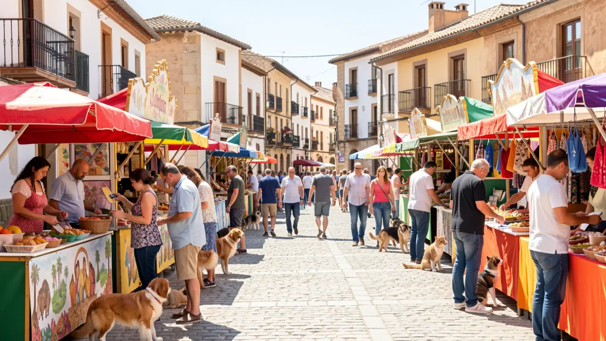 Imagen genérica de una feria de adopción de animales en una plaza de pueblo español.
