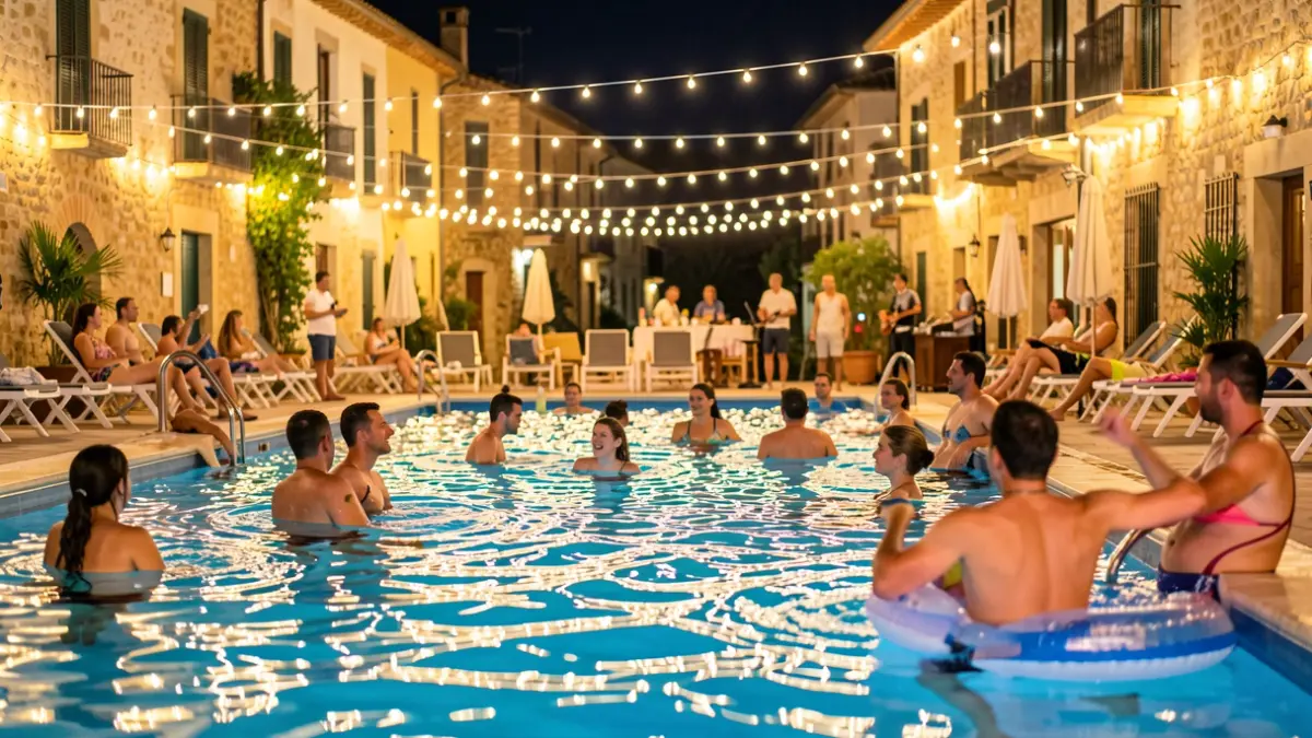 Generic image of a night party at a municipal swimming pool.