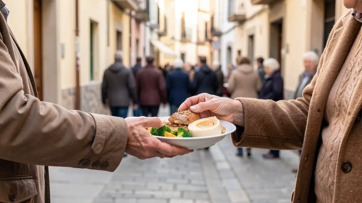 Generic image of a hand offering food to an elderly person.