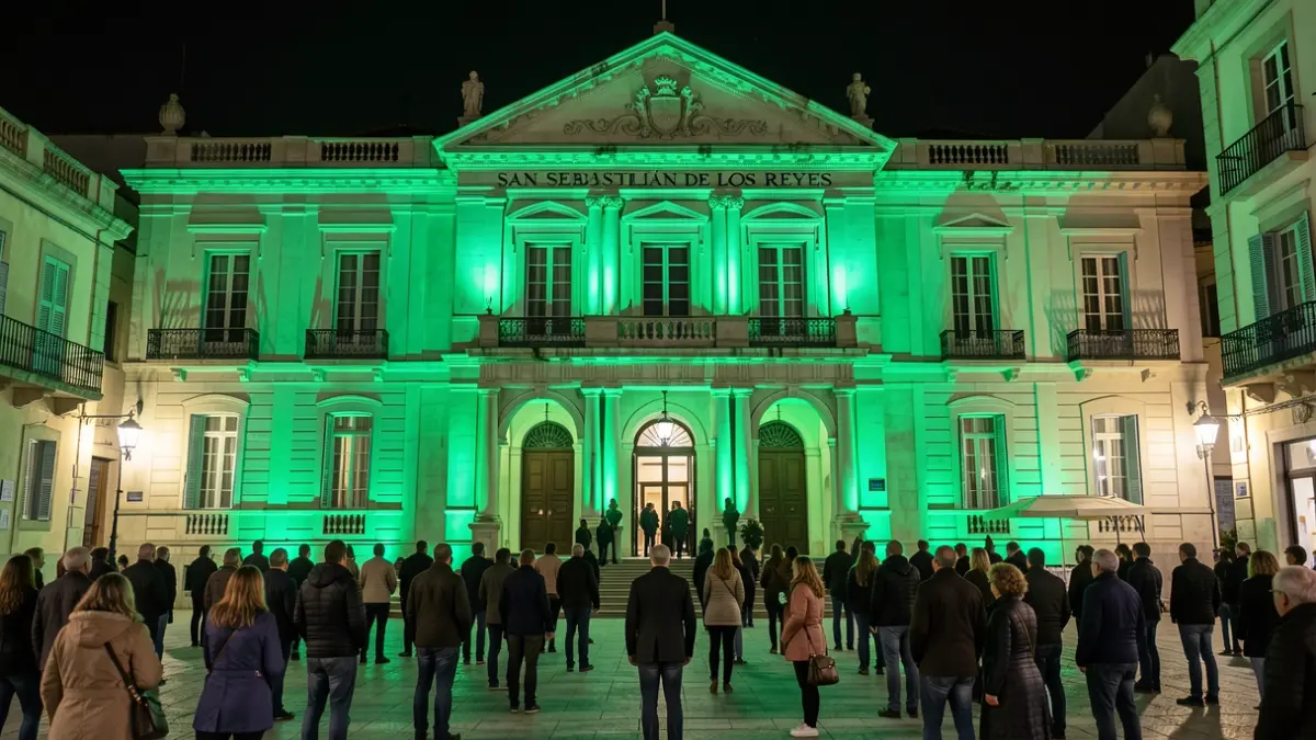 Imagen genérica del Ayuntamiento de San Sebastián de los Reyes iluminado de verde.
