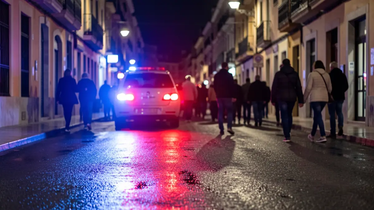 Generic image of police emergency lights reflecting on wet asphalt at night.