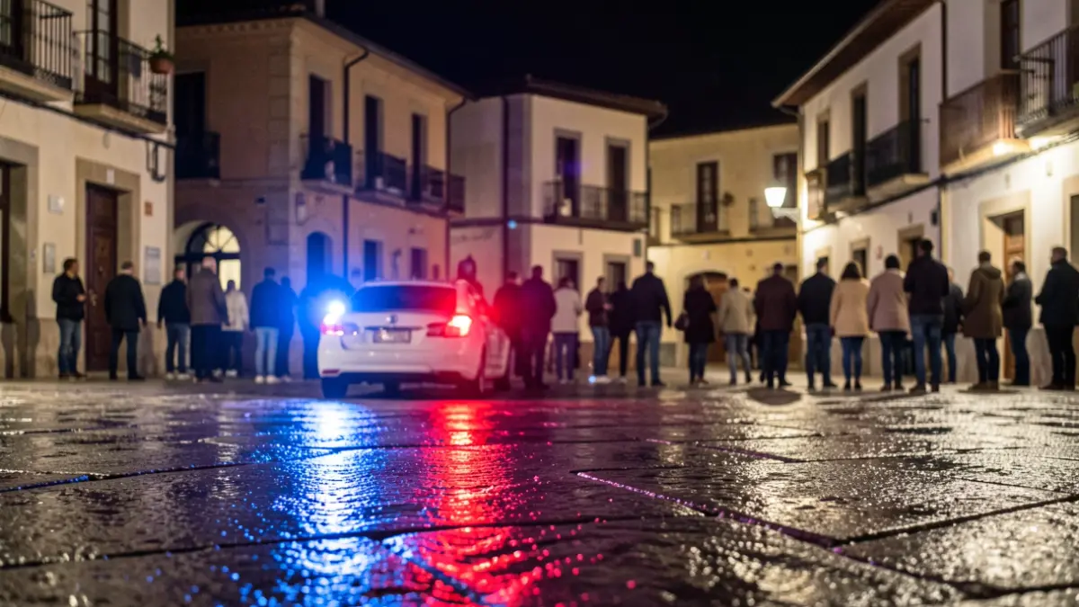 Imagen genérica de luces de emergencia policiales reflejándose en el asfalto mojado por la noche.