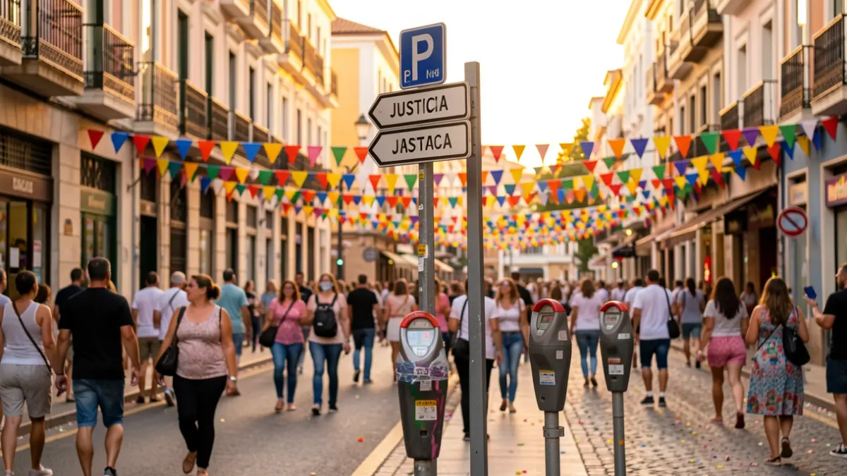 Vista de calle del barrio de Justicia de Madrid durante las fiestas del Orgullo, con gente y decoraciones.
