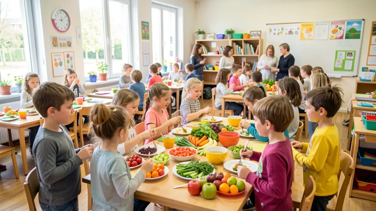 Imagen genérica de niños participando en un taller de alimentación saludable.