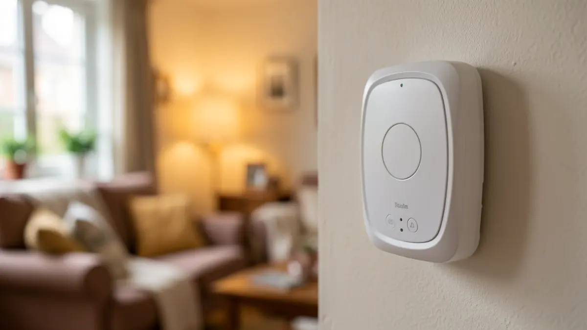 Smart home sensor device in a living room.