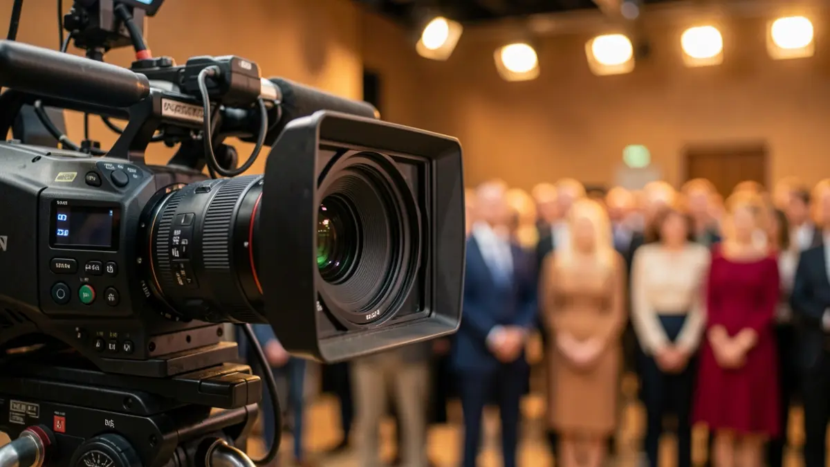 Generic image of a professional television camera in a studio.