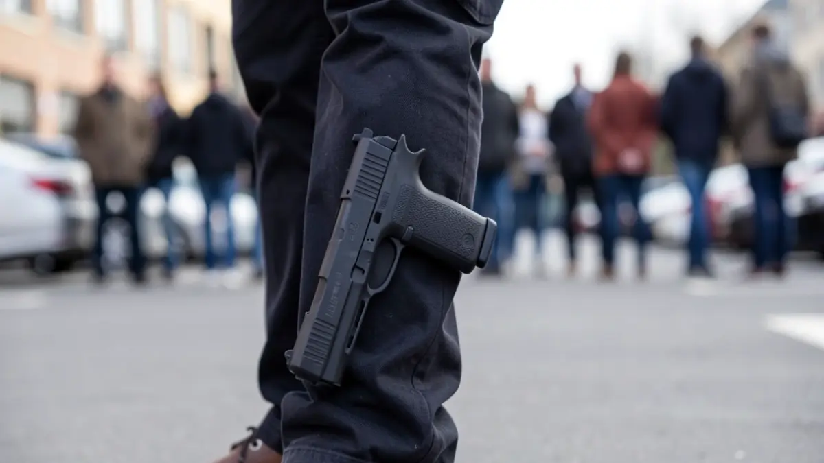 Primer plano de una pistola pequeña oculta en el tobillo de una persona.